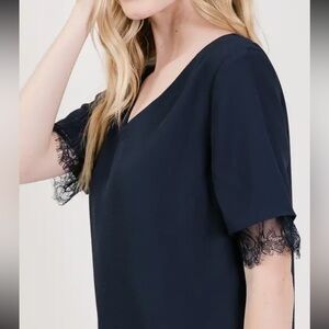 1118.  Navy Blue Lace Trim Top